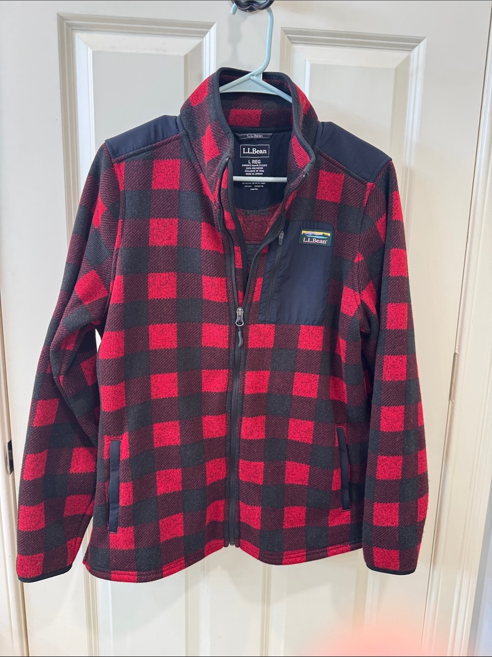 L.L. Bean Red and Black Buffalo Check Fleece Jacket